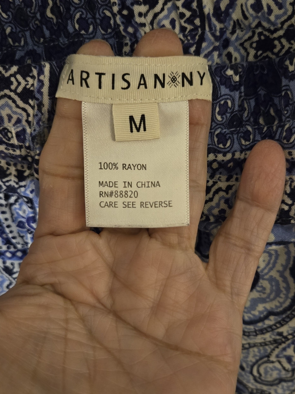 Artisan Ny Blue & White Paisley Patchwork Straight-Leg Pants - Picture 3 of 4